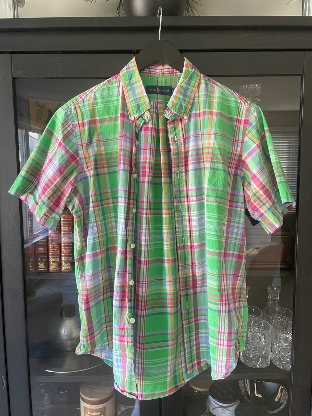 Ralph Lauren Green and Pink Plaid Short-Sleeve Button-Down Shirt